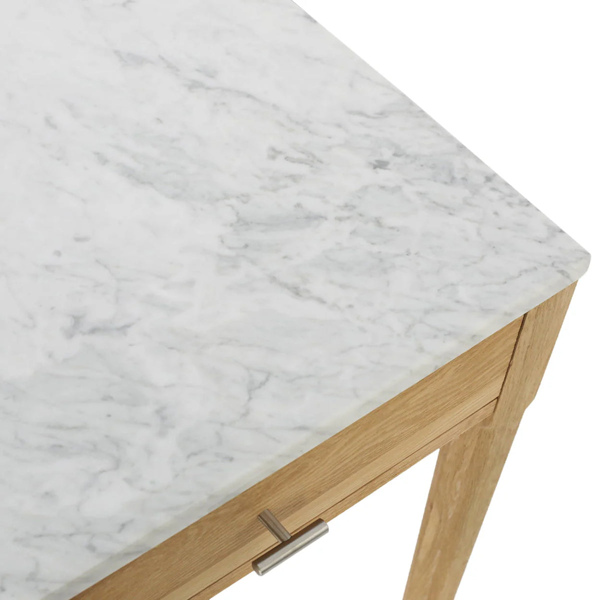 Meno 36" Rectangular Italian Carrara White Marble Console Table with Oak Leg