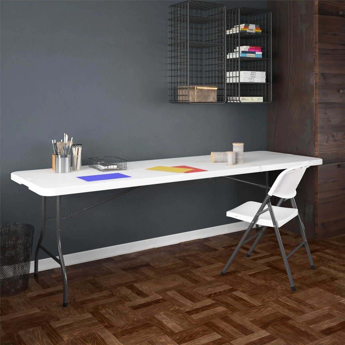 Cosco 8 Foot Centerfold Folding Table, White