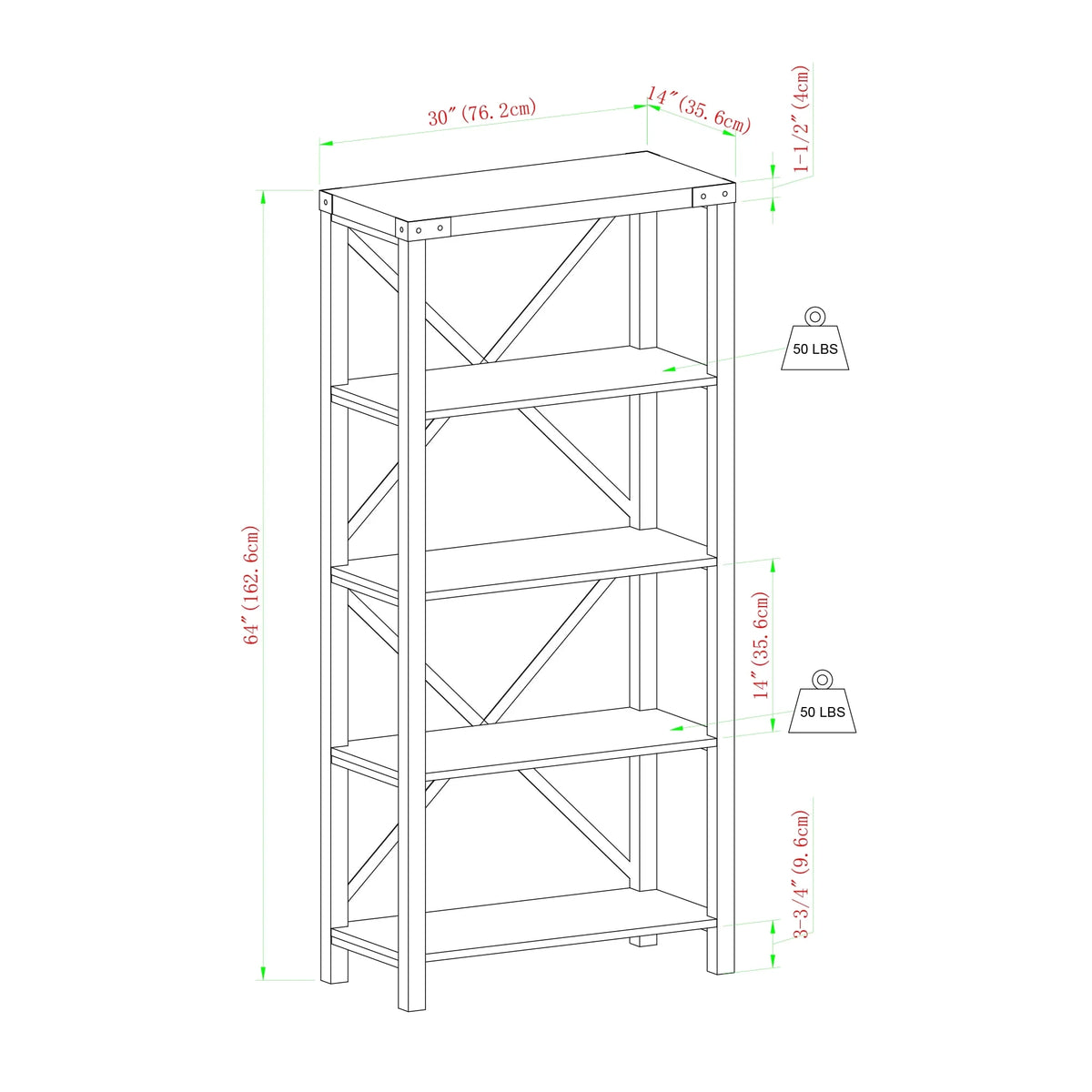 Walker Edison Rustic Industrial 4-Shelf Bookcase, Dark Walnut