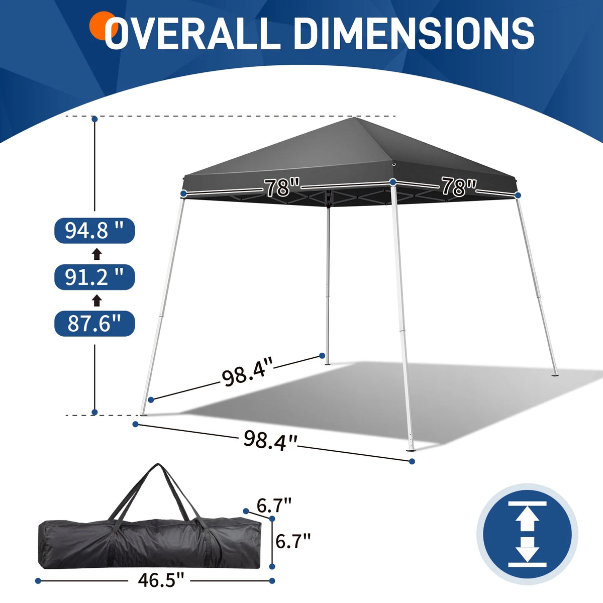 UBesGoo 6' x 6' Slant Leg Pop Up Canopy Tent Camping with Carry Bag Gray
