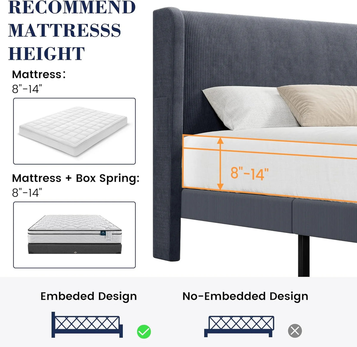 Full Size Bed Frame with Wingback Headboard,Luxurious Velvet Upholstered Platform Bed Frame with Wooden Slat Support,No Box Spring Required,Easy Assembly,Dark Gray