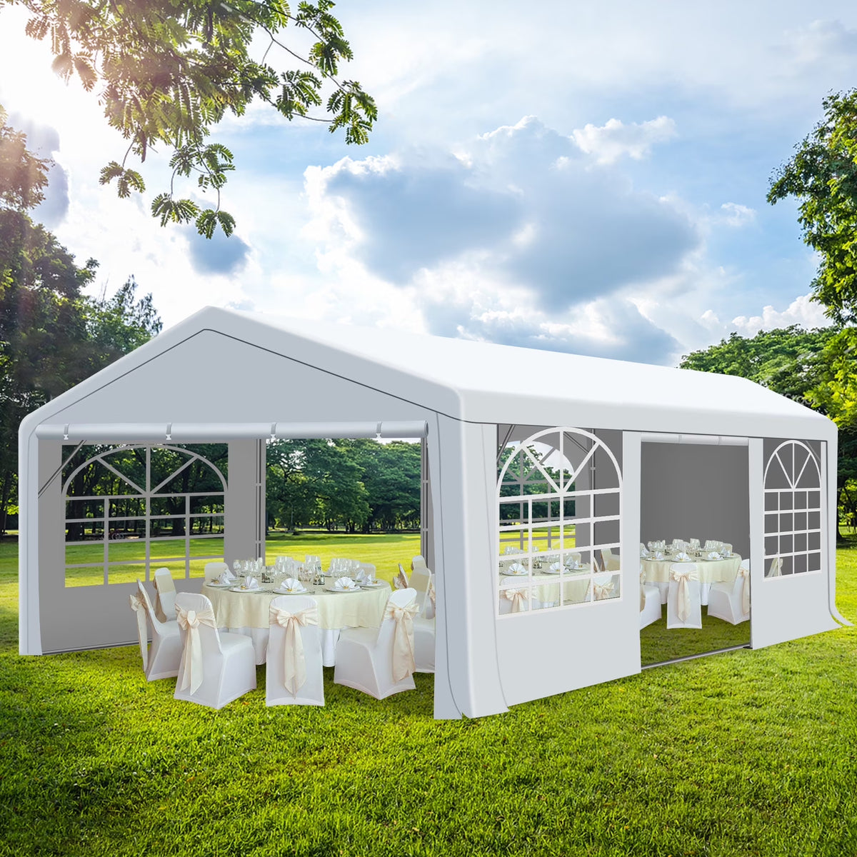 Gartooo 20'x20' Heavy Duty Party Tent, Outdoor Wedding Party Tent with Removable Sidewalls, Outdoor Canopy for Events
