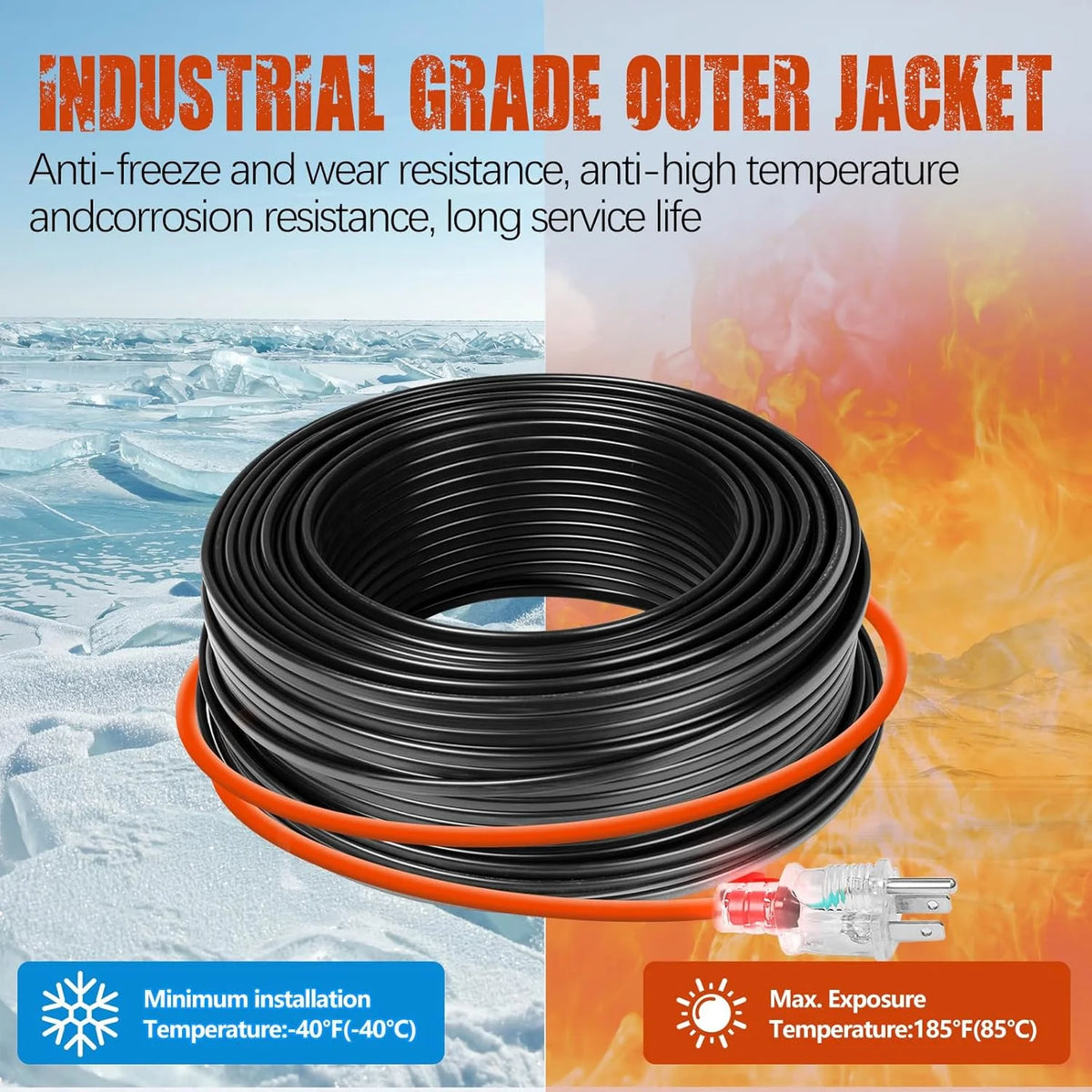 120FT Heat Tape for Water Pipes, Roof Snow De-Icing, RV  Heating Cable,120 Volt 8W/ft