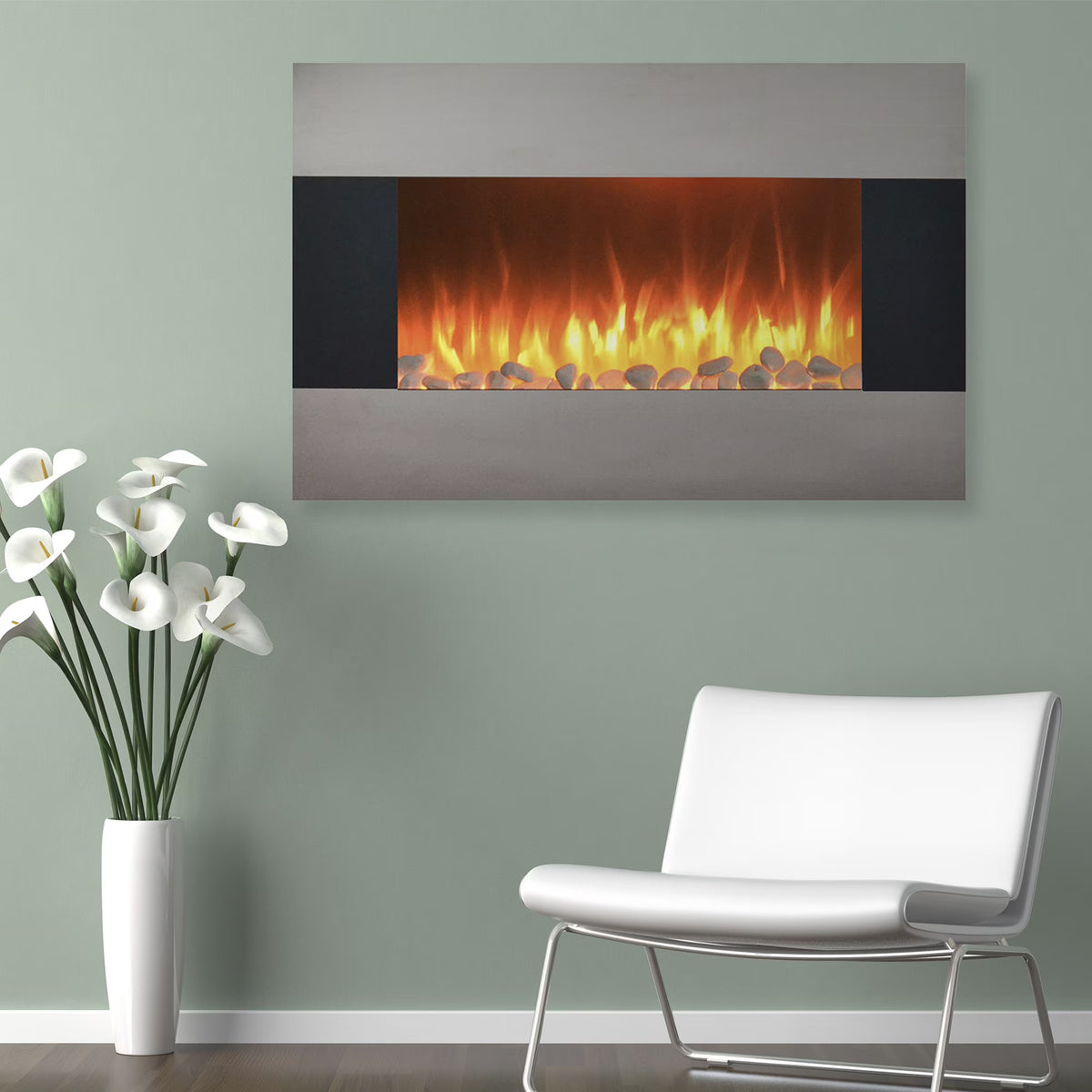 Northwest 36-inch Wall-Mount Electric Fireplace Heater with Orange Flame and Remote