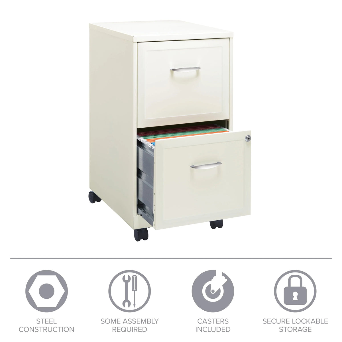 Space Solutions 18" Deep 2 Drawer Mobile Letter Width Vertical File Cabinet, White