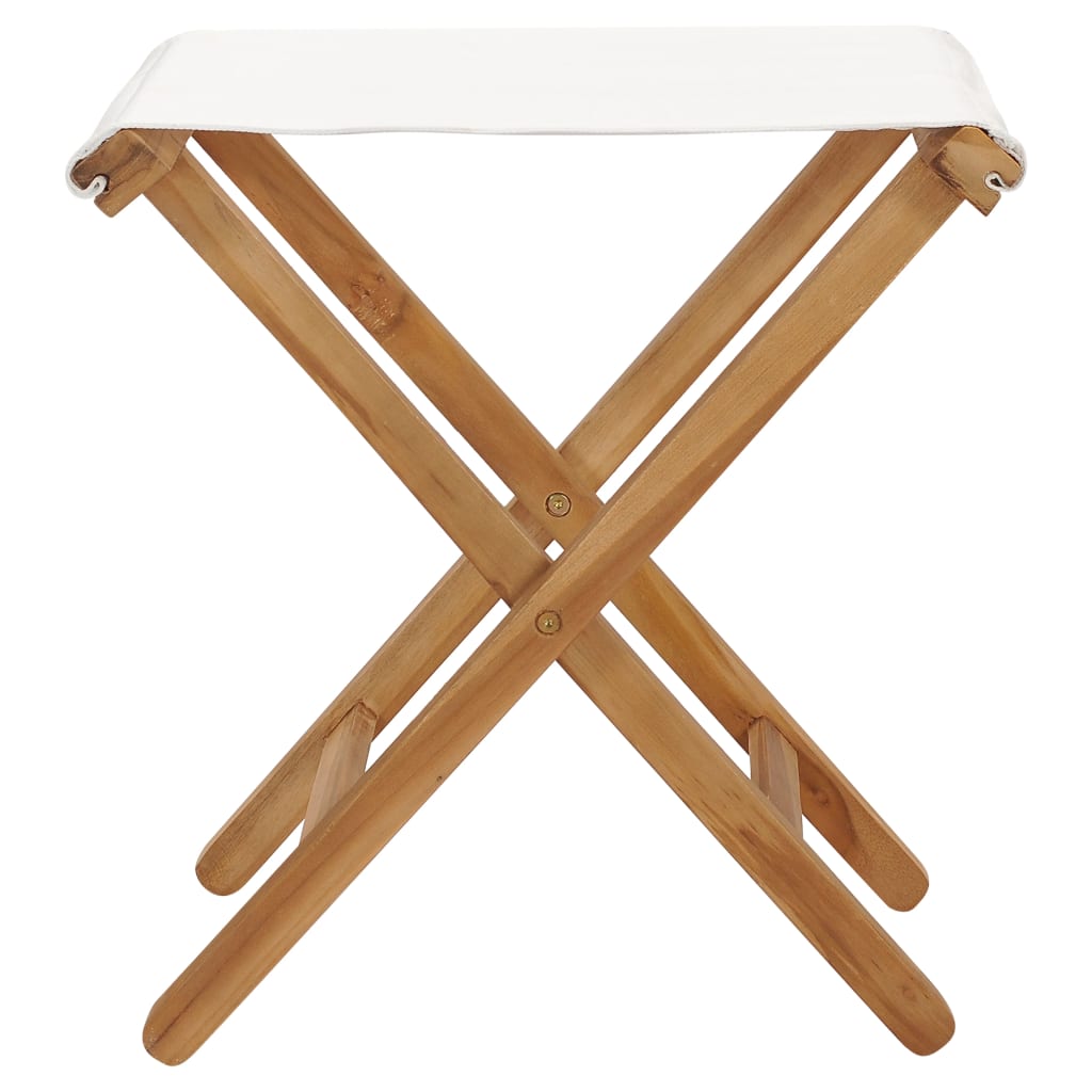 vidaXL Folding Chairs 2 Pcs Patio Stool for Camping Solid Wood Teak and Fabric