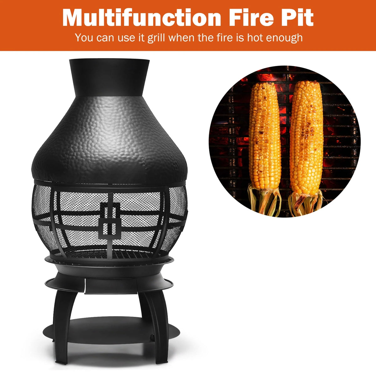 Gymax Patio Fire Pit Chimenea Fireplace Wood Burning Heater Garden Backyard