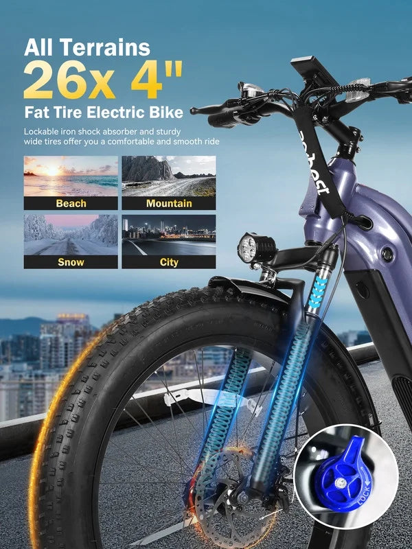 Actbest Electric Bike for Adults with Peak over 750W Brushless Motor, Over 20MPH Electric Mountain Bike, Removable Built-in Battery,26"×4 Fat Tires Ebikes for Adults,UL2849 (Gray)