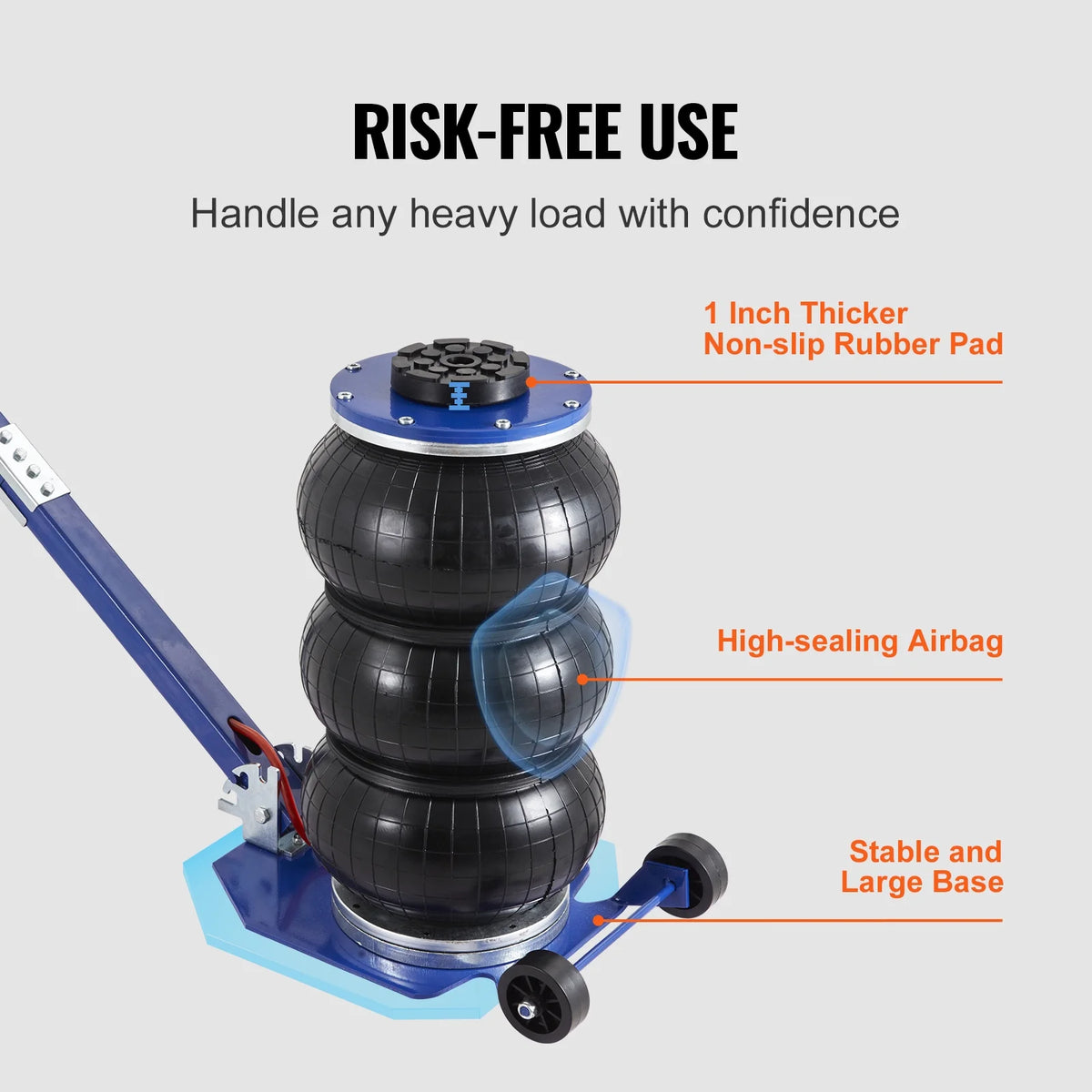 KFFKFF Air Jack, 3 Ton/6600 lbs Three Bag Air Jack, Air Bag Jack with Six Steel Tubes, Lift to 17.7 Inch, 3-5 Seconds Quick Lift Air Jack with Adjustable Long Handle, Suitable for Car, Garage