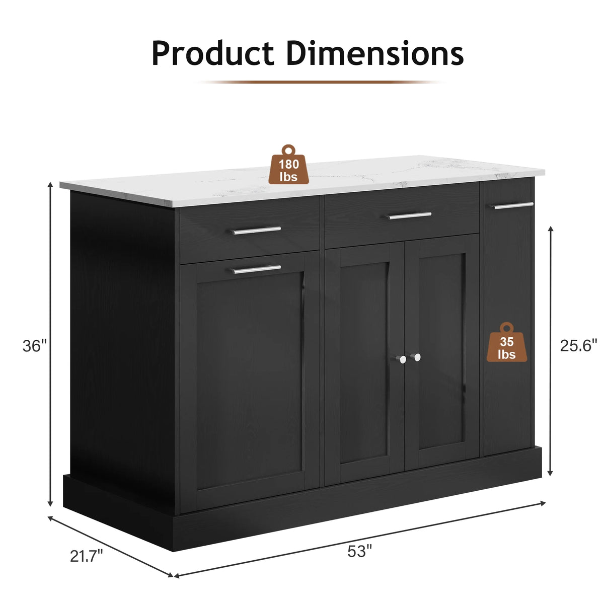 DreamCurship 52" Kitchen Island with Storage, Rolling Kitchen Cart Island with Wheels, Tilt Out Kitchen Trash Cabinet 10 Gallon Storage, 3 Large Spice Racks and 2 Drawers, White