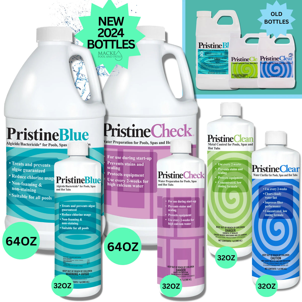 Pristine Maintenance Pack with Pristine Extra (Chlorine) Clean, Clear and Blue for Your Every 2 Week Maintenance Plus a measuring cup & MPP Product Guide