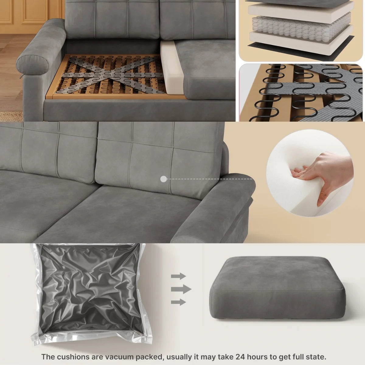 Lofka 82" L-Shaped Couches for Living Room, 3 Seat Convertible Sofa with Soft Velvet, Removable Pillows & Armrests, Thick 5.5" cushions, Dark Gray