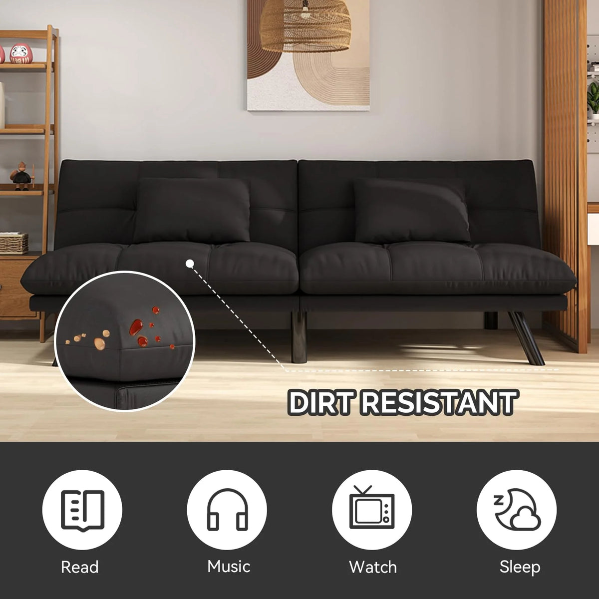 70���� Convertible Futon Sofa Bed Folding Bed Sleeper Couch for Living Room, Small Space or Office, Light Grey