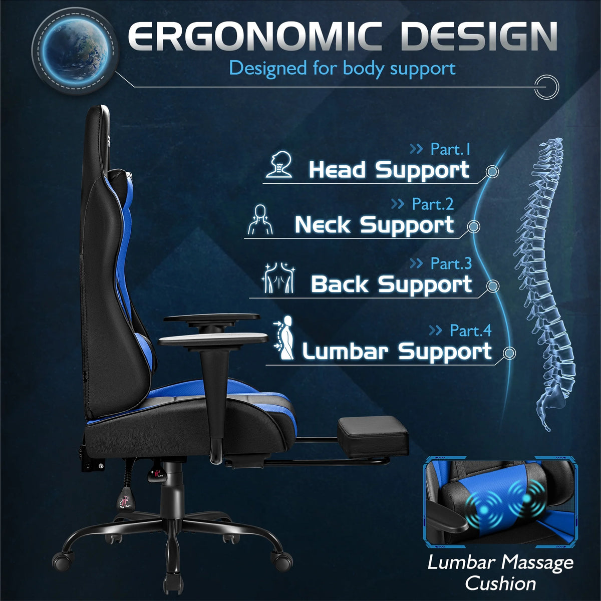 Homall Massage Gaming Chair Office Chair High Back PU Leather Chair with Footrest, Black