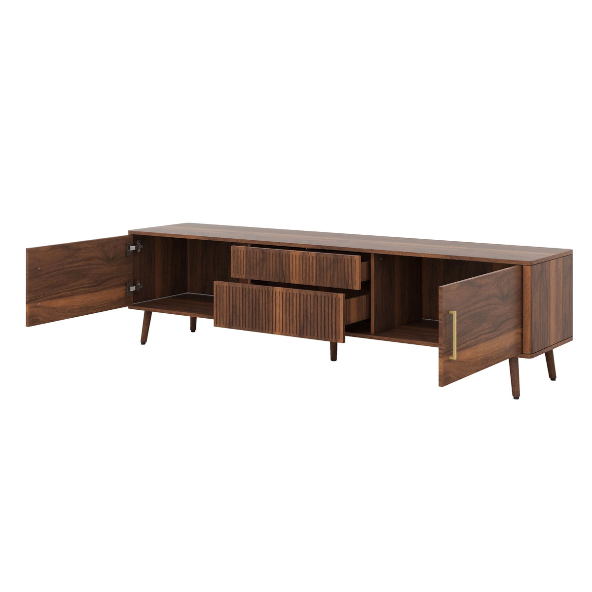 Runforrest Mid Century TV Stand with 2 Drawers, Media Console Table for TVs up to 80'' for Living room, Bedroom, Home Theatre, Walnut
