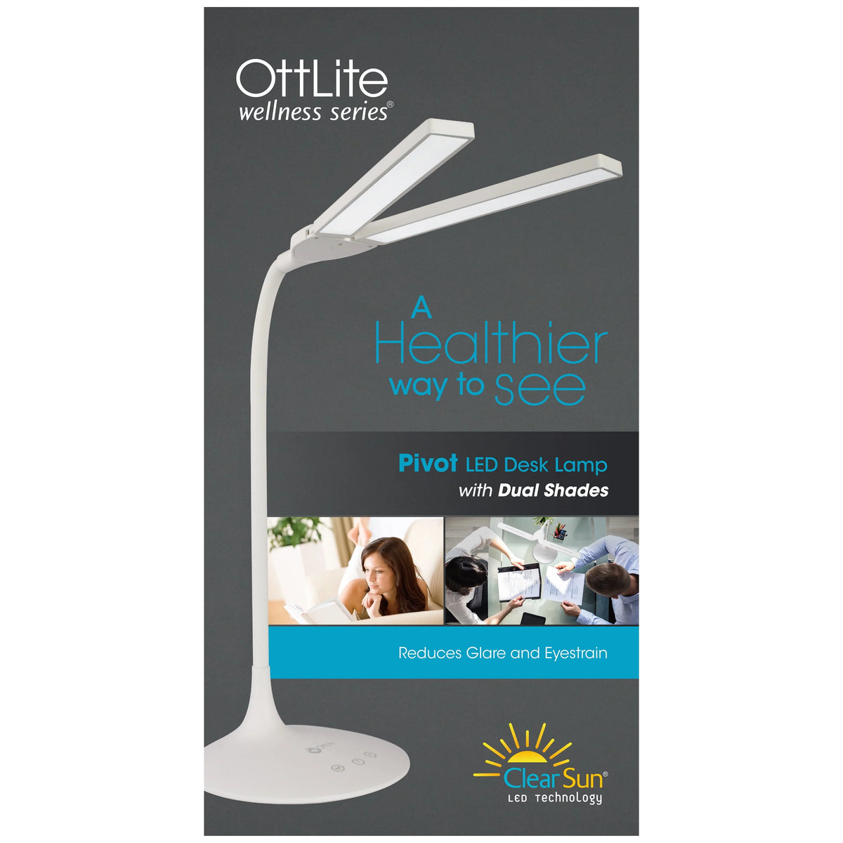 OttLite Wellness Series Pivot LED Desk Lamp with Dual Shades, Touch Activated Controls, Gradual Dimmer, for Working, Crafting, Sewing, Studying, White
