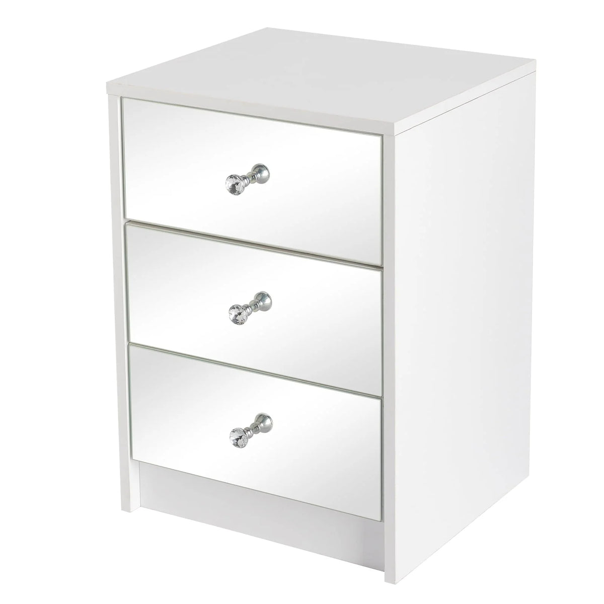 Ktaxon Mirrored Nightstand, End Table with 3-Drawer and Crystal Style Knobs, Modern Bedside Table for Bedroom, Living Room,White