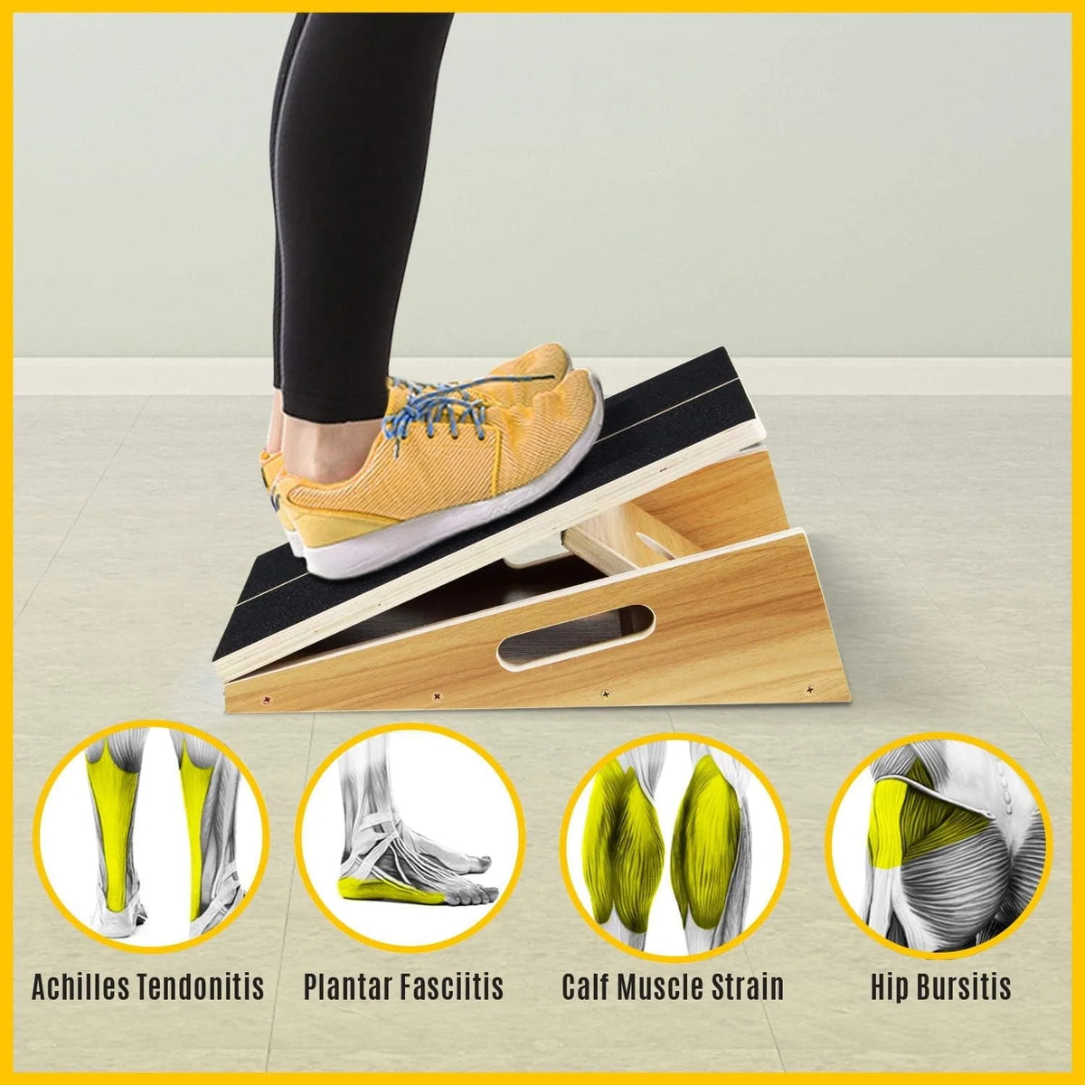 Yes4All Professional Wooden Slant Board, Adjustable Incline Board with Anti-Slip Surface for Calf Stretching - Extra Side-Handle Design for Portability (Full Coverage)
