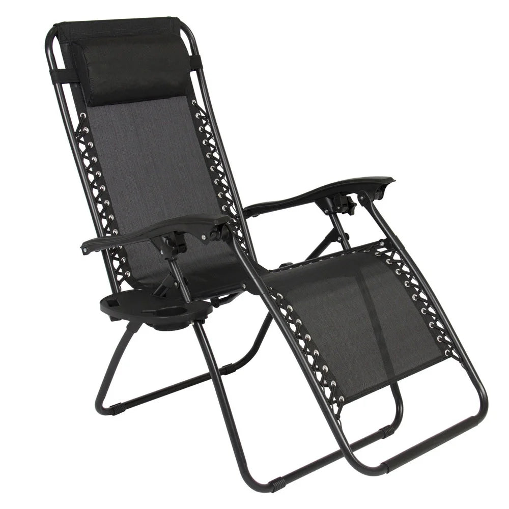 GoDecor Black 2 Pieces Zero Gravity Lounge Chairs with Saucer