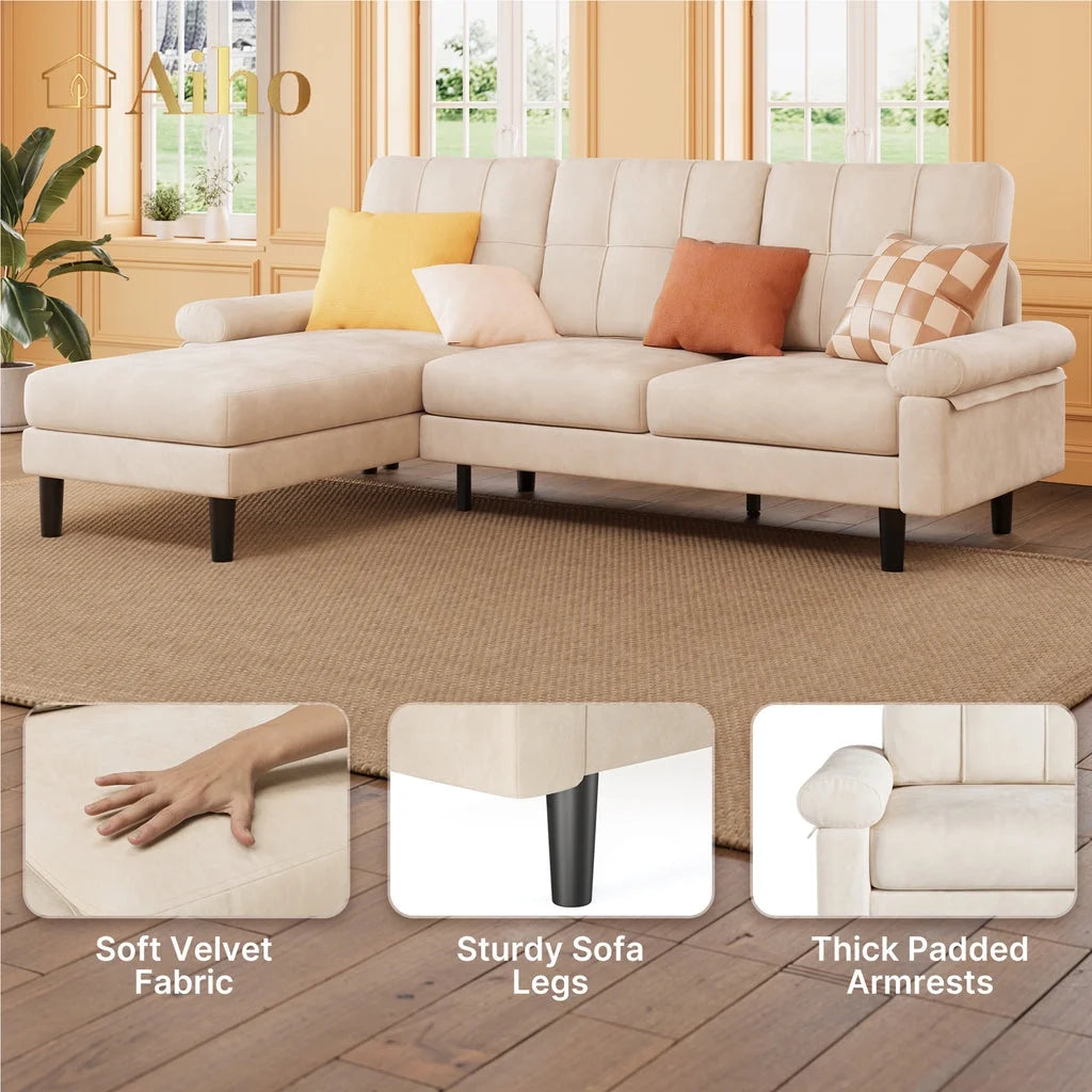 Aiho 82" L Modern Sofa, L-shaped Sofa with 3 Comfortable Pillows for Living Room, Apartment, Studio, Office - Dark Grey