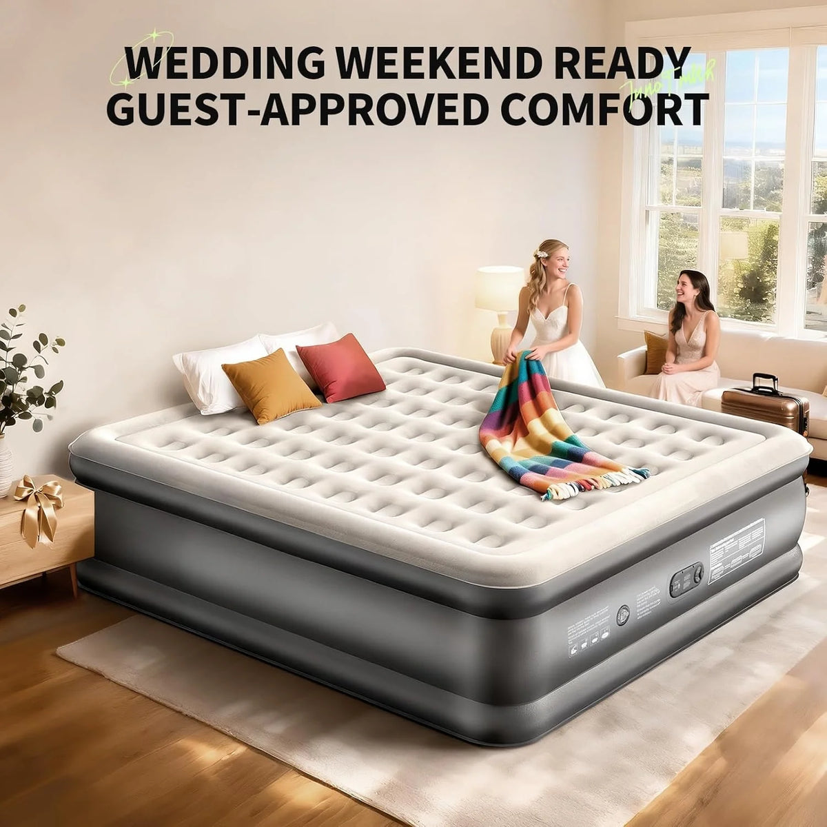 "King Size Air Mattress with Built-in Pump �C 18�� Raised, Family Choice Award, Inflatable Bed for 2-4 Persons, 700 lbs Capacity, Ideal for Home & Guests"