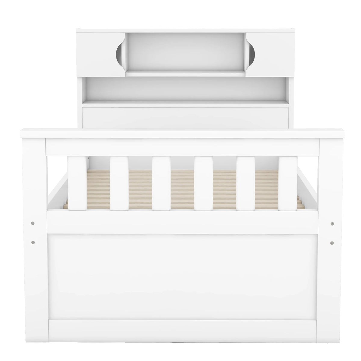 Euroco Wood Twin Size Platform Bed with Storage Headboard, Captain Bed with 4 Drawers, Bookcase and Cabinets, Gray