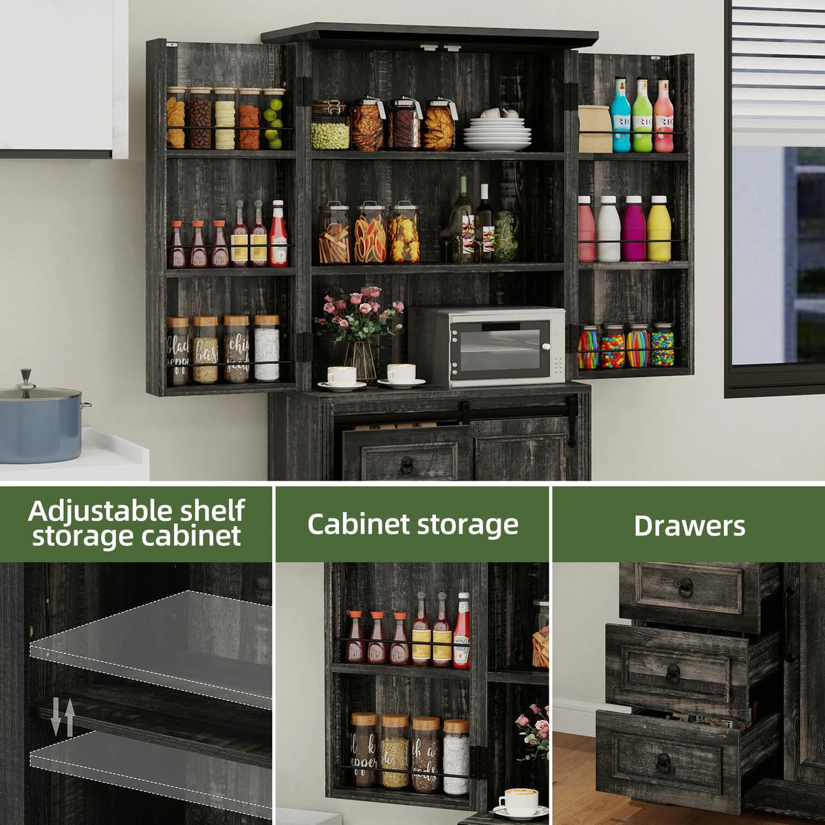 Uforic Pantry Storage Cabinet with Doors & Drawers, Kitchen Cabinet with Shelves, White