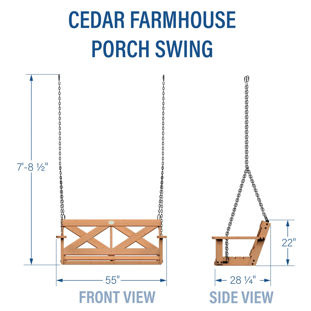 Backyard Discovery 55" Cedar Wood Farmhouse Outdoor Porch Swing Bench, Two-Person Seating