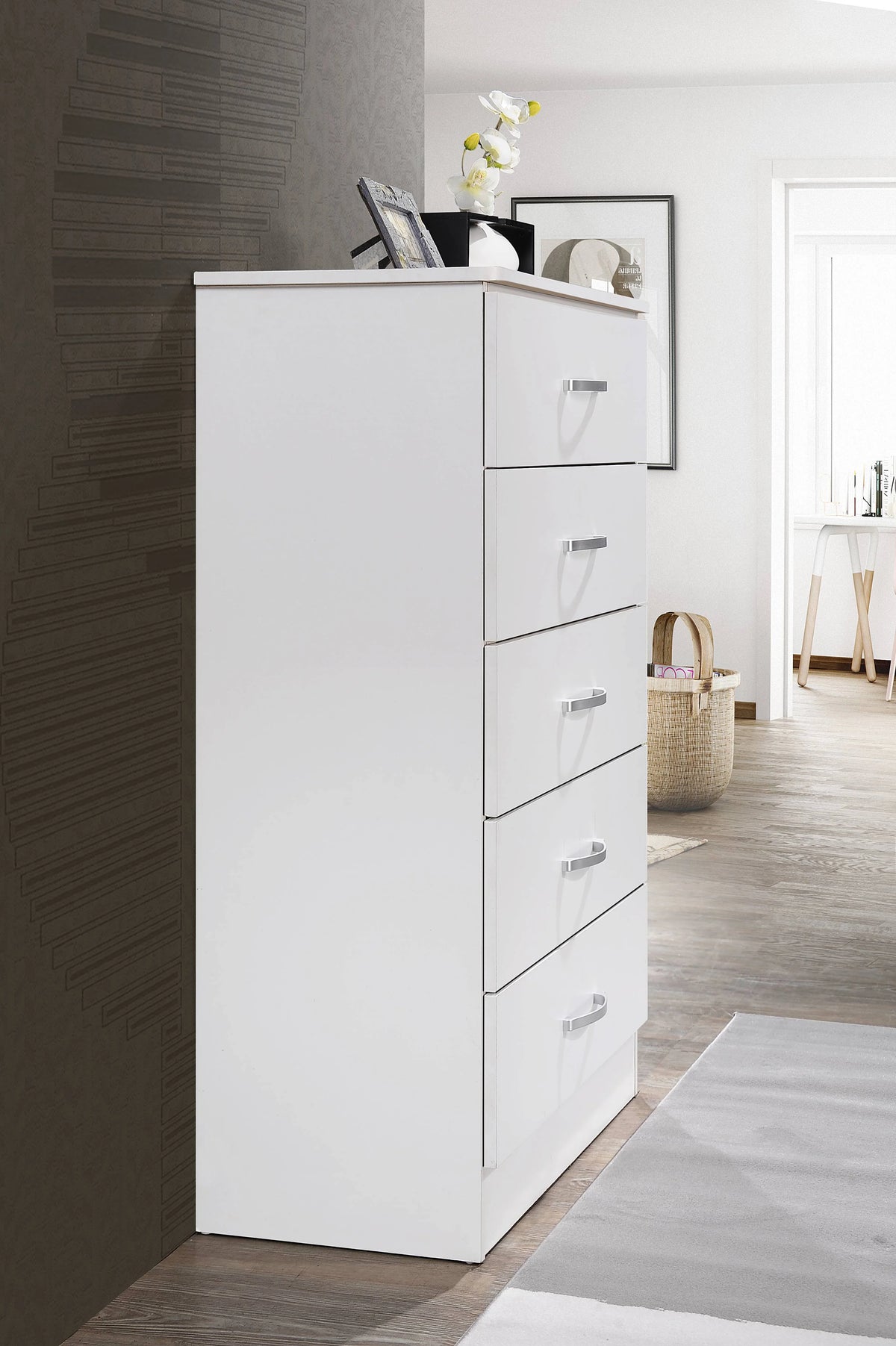 Hodedah 5 - Drawer Chest, Brown, Wood