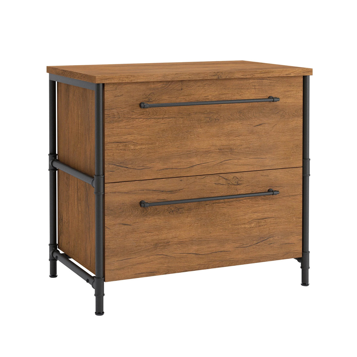 Sauder Iron City Industrial 2 Drawer Lateral File Cabinet, Checked Oak Finish