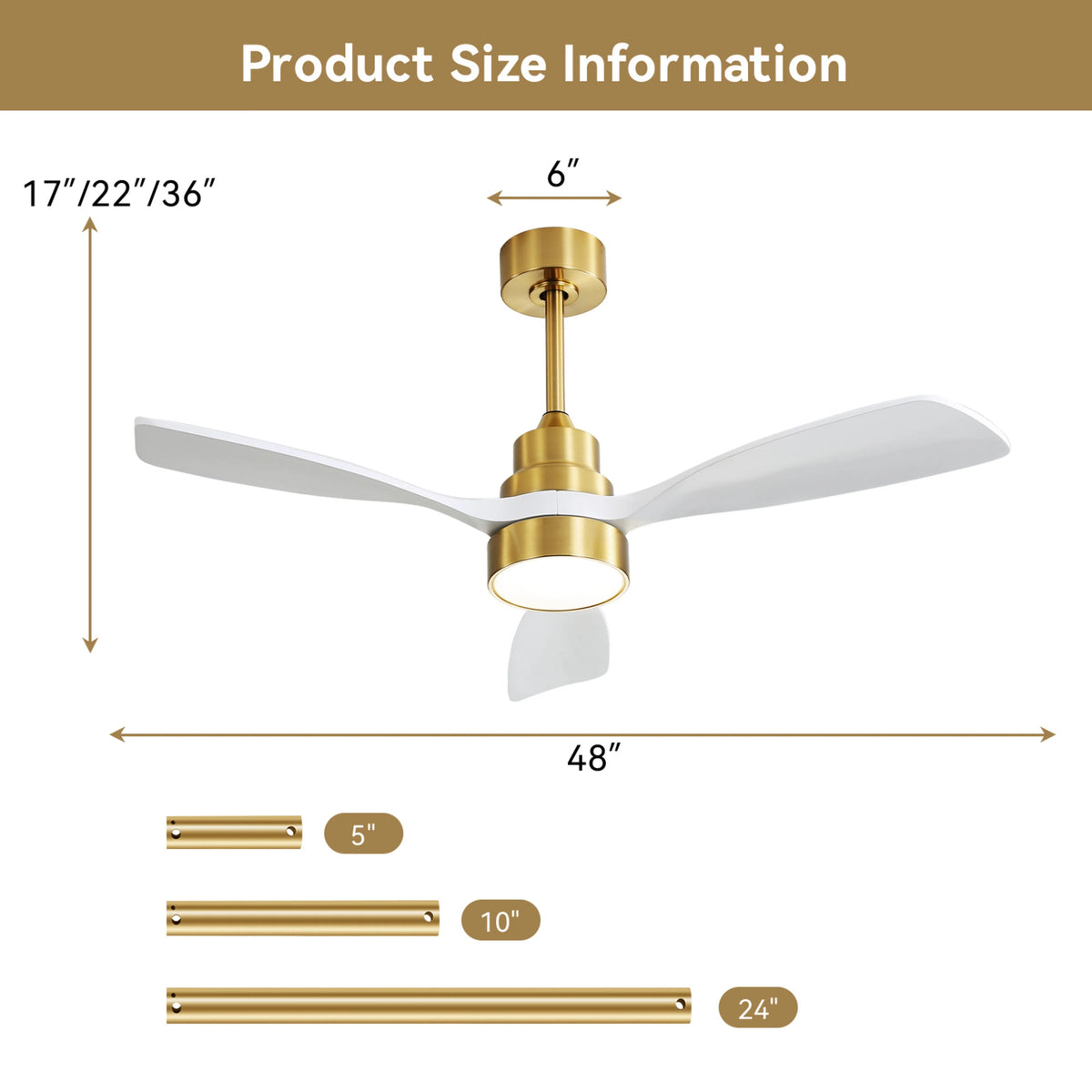 Sofucor 48" White Modern LED Ceiling Fan with Remote Control