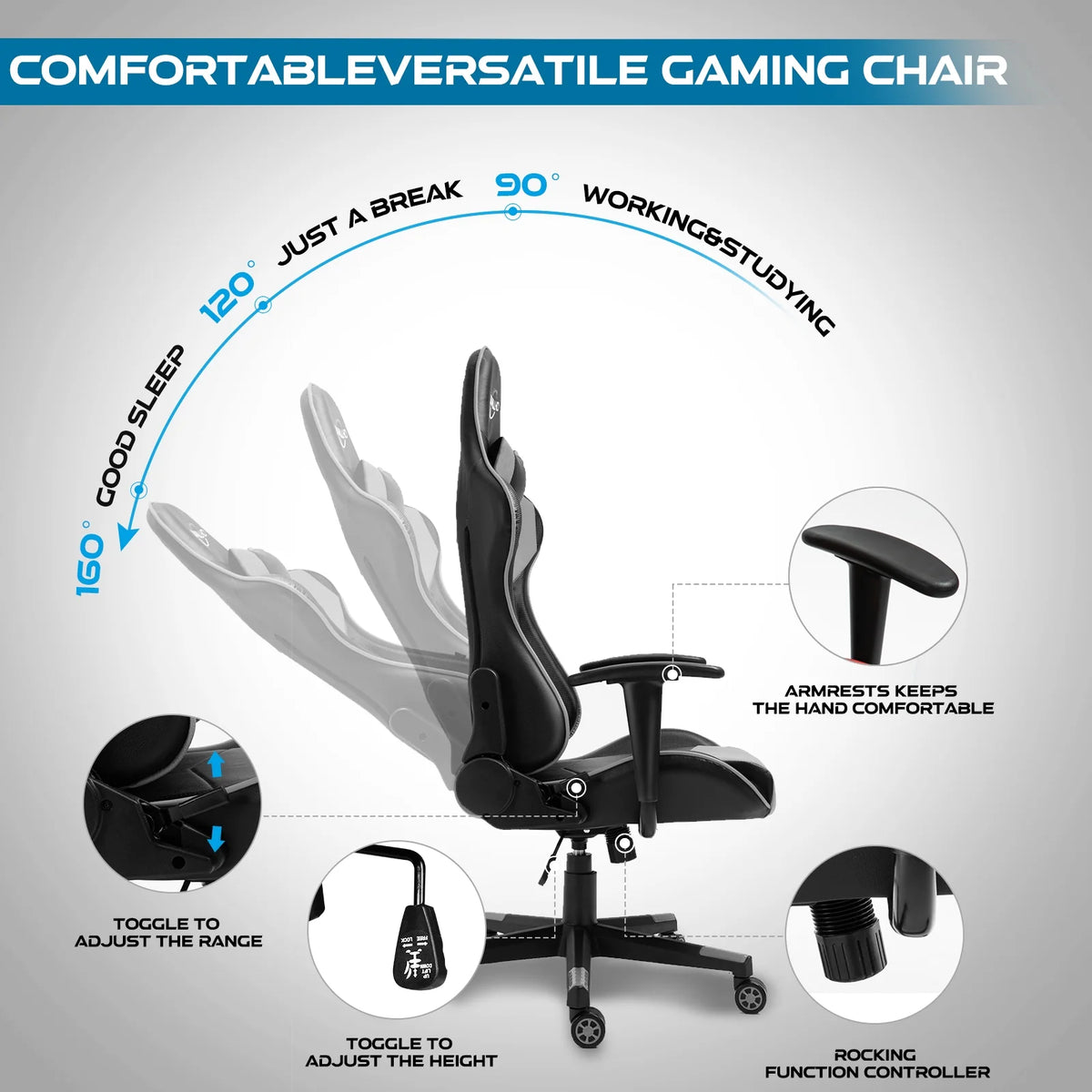 Polar Aurora Gaming Chair Computer Racing Style Video Chairs with Headrest Lumbar Support