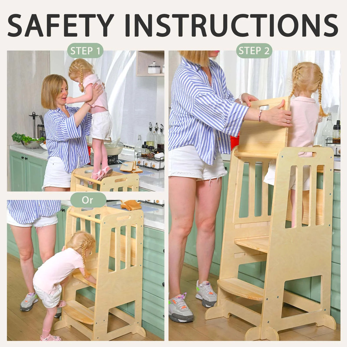 Toddler Standing Tower, Kids Kitchen Stool Helper 3 Levels Adjustable Height Wooden Toddler Step Stools for Learning New Skills
