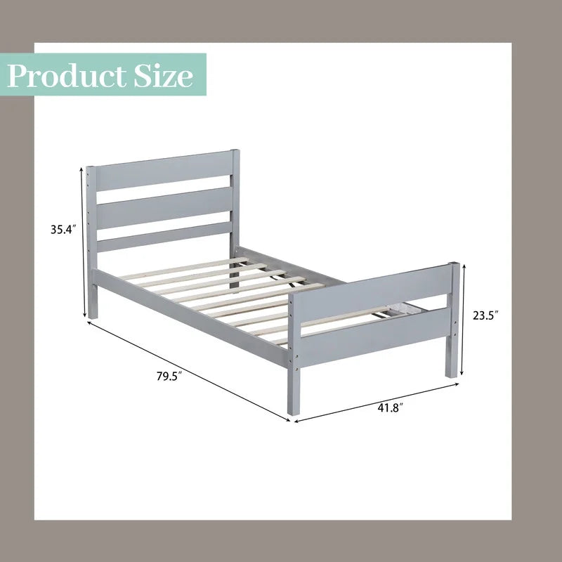 Duxelifin Wood Twin Bed Frame with Rails, Twin Size Low Platform Bed with Headboard and Footboard, Low Twin Bed Frame for Girls & Boys, White