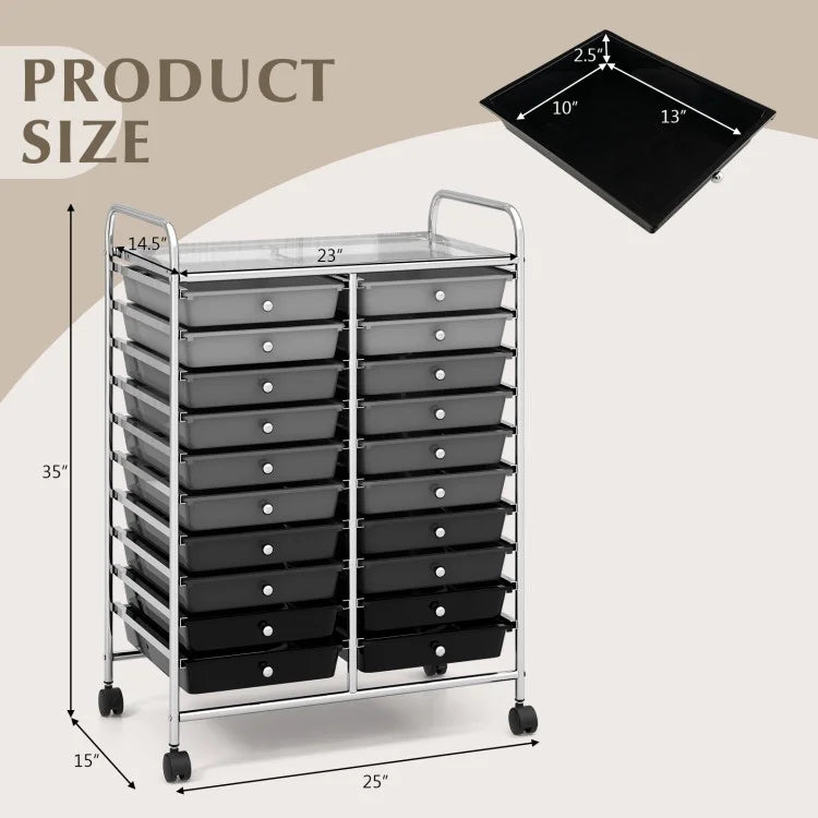 20 Drawers Rolling Storage Cart Studio Organizer
