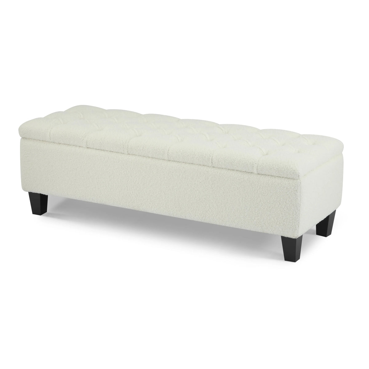 Furniliving Modern Upholstered Button Tufted Storage Ottoman Entryway Bench, Ivory