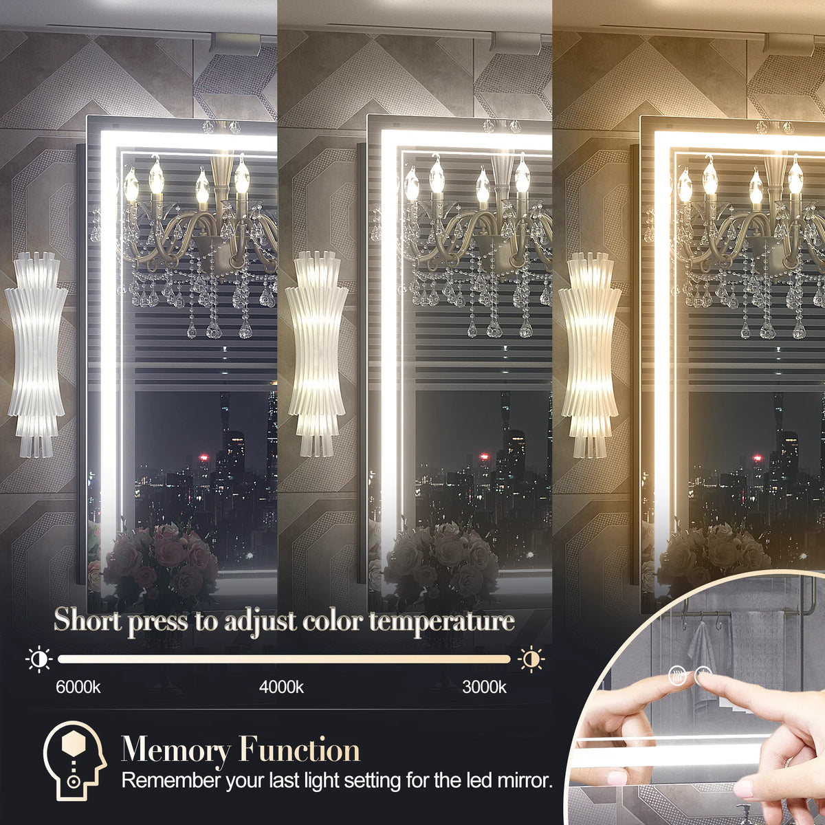 Frameless Frontlit LED Anti-fog Bathroom Vanity Mirror 96x36 inch