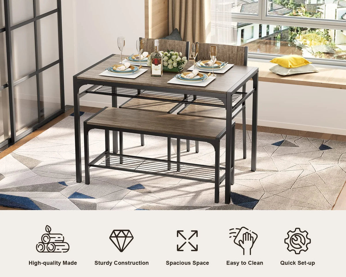 Lofka Dining Table Set for 4, Kitchen Table and Chairs Set with Bench for Small Space,  Breakfast Nook, Black