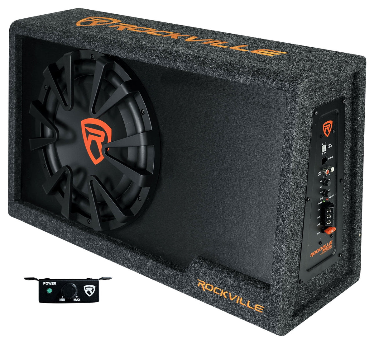 Rockville RVS12A 12" 1400w Slim Vented Powered Car Subwoofer Enclosure + Amp Kit