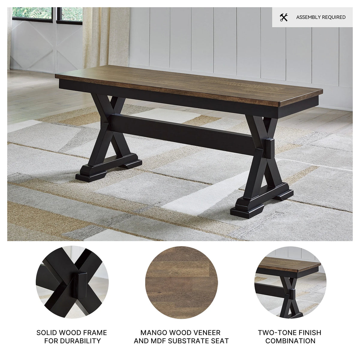 Signature Design by Ashley Wildenauer 50" Dining Bench, Brown & Black