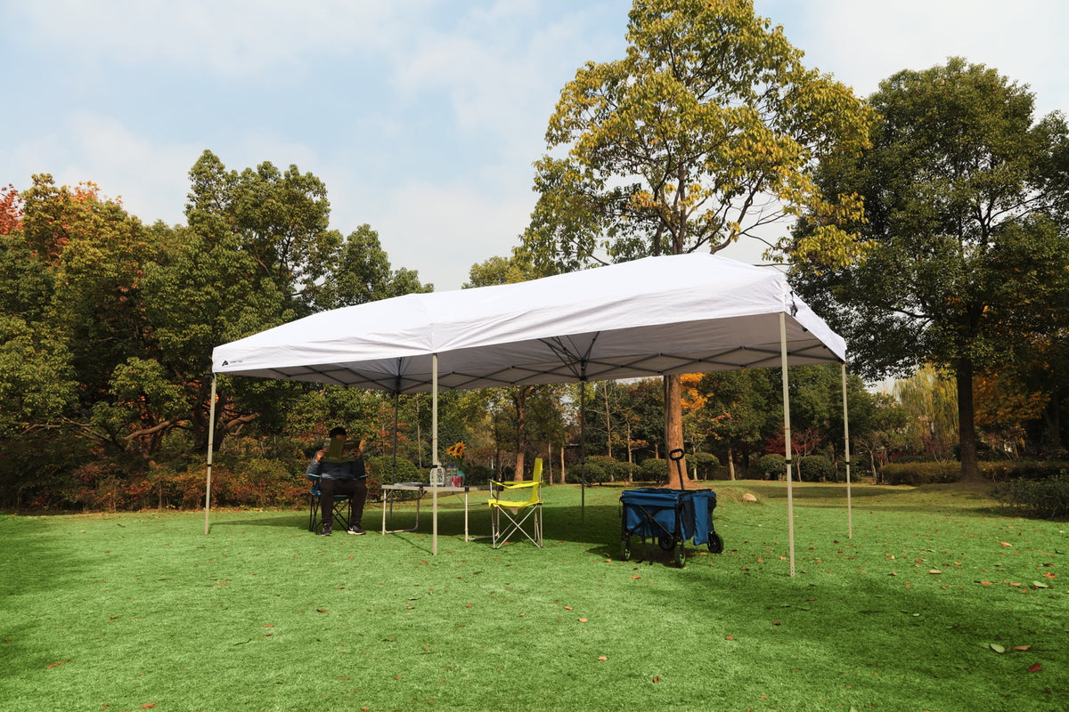 Ozark Trail 20x10 ft Pop Up Canopy Tent with Wheeled Bag, White, Straight Leg