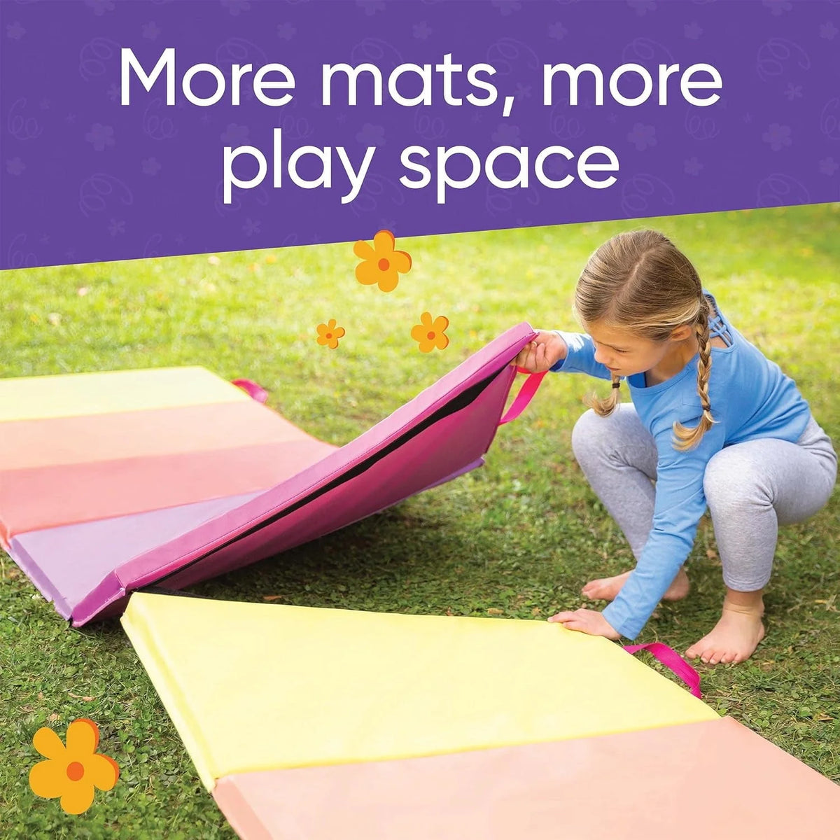 HearthSong 5-Panel Folding Kids' Gymnastics Tumbling Mat for Active Play, with Carrying Handles, Sun