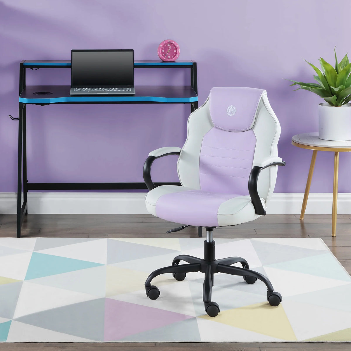 Gamer Gear Jr. Xplorer Gaming and Computer Chair, Kids and Teens Gaming Chair with Padded Arms, Adjustable Height, White and Black