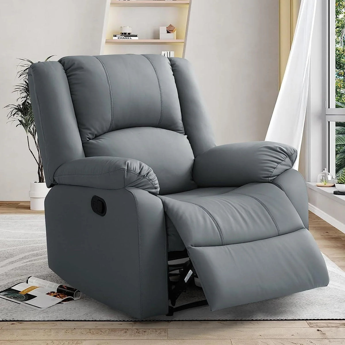 Fairyland PU Leather Ergonomic Recliner, Adjustable Seat Back and Footrest, Quick Installation, Brown