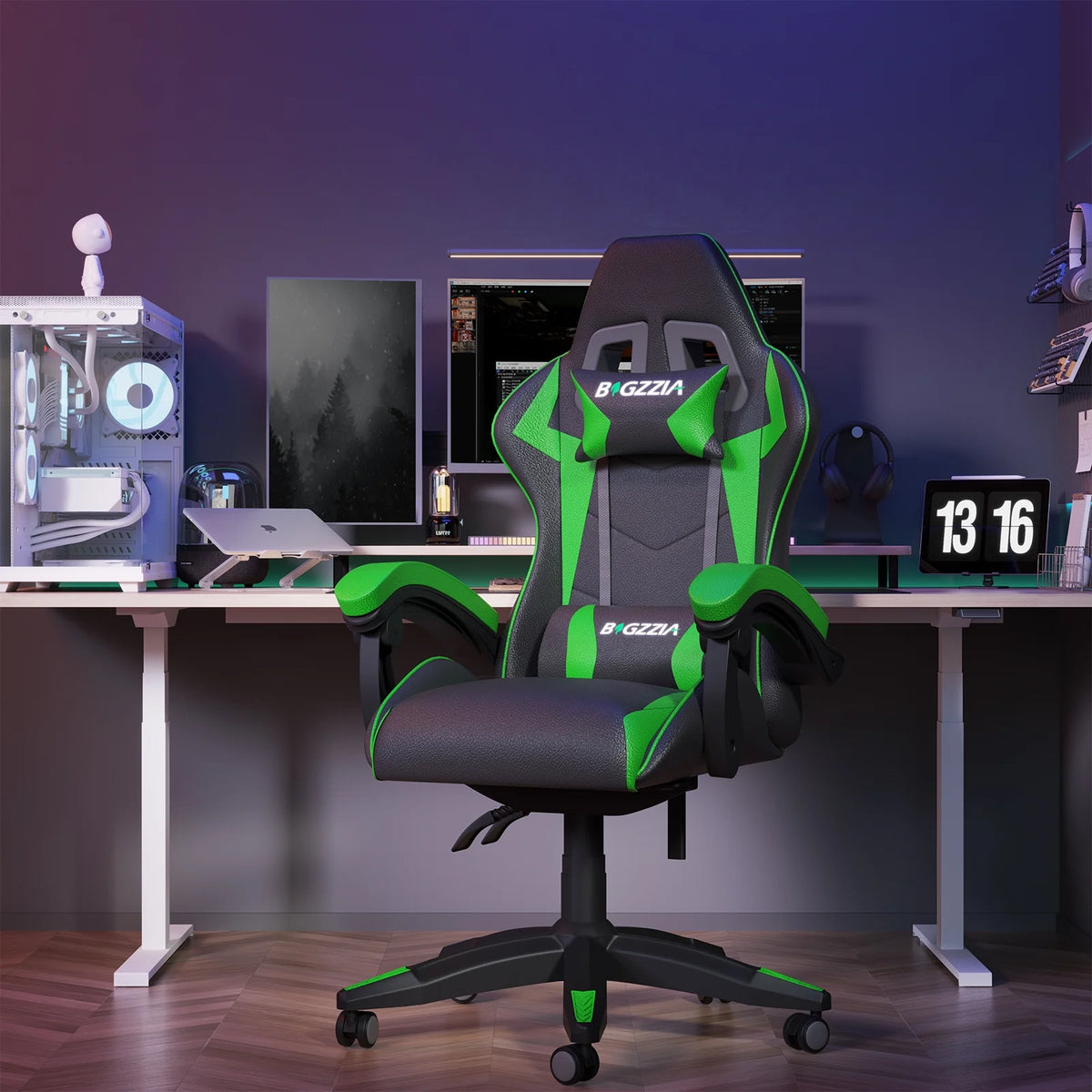 Bigzzia Gaming Chair with Footrest, Gaming Chair for Adult with Headrest and Lumbar Support,Red