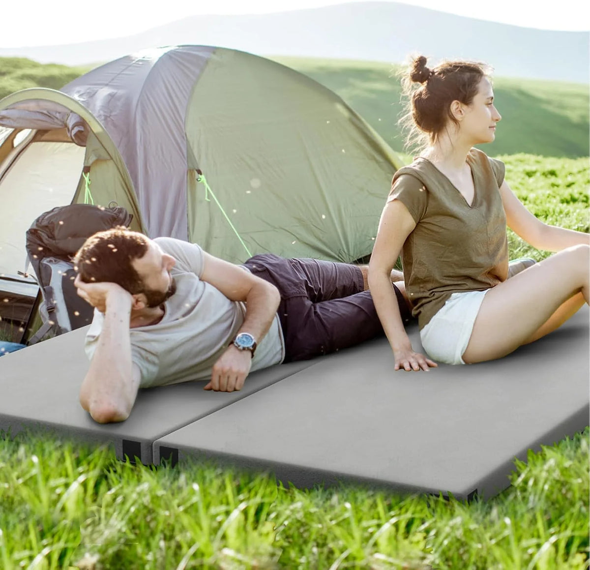 MarketLane Memory Foam Sleeping Pad, Roll Up Floor Mattress with Carry Bag, Non-Slip Bottom, Guest Floor Folding Bed for Sleepover, Portable Camping Mattress for Indoor Outdoor Travel Cot Tent，Grey