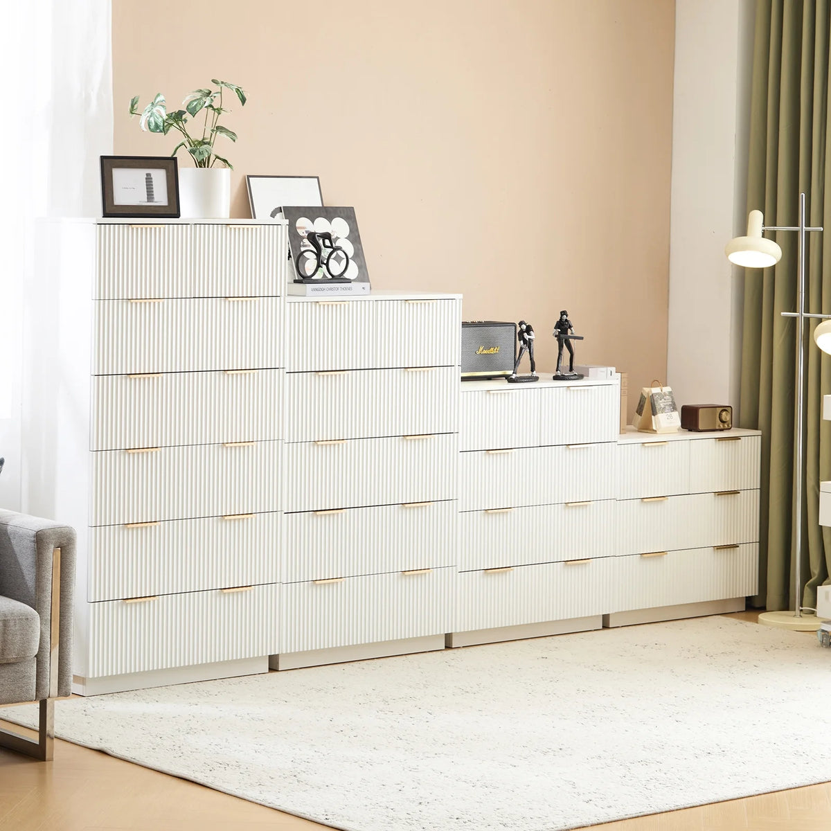 UBesGoo Dresser for Bedroom Wood 4 Drawers Dressers, Fluted Modern Dresser, White
