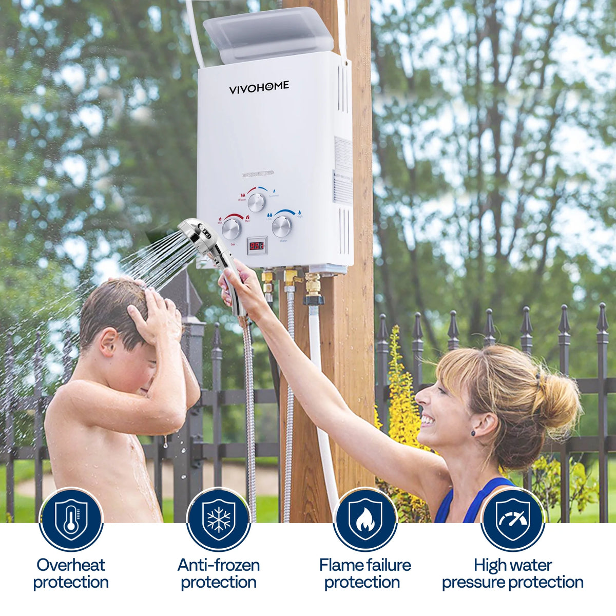 VIVOHOME RV Portable Propane Tankless Water Heater, 1.6GPM 6L RV Tankless Automotive Water Heater with Digital Display for RV Use, Blue