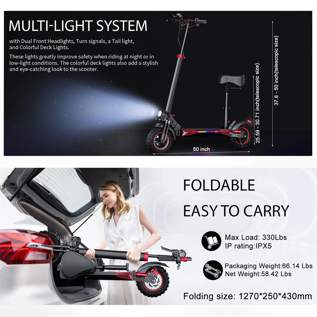 MIWEN 11'' Offroad Electric Scooter for Adult with Seat��1200W Motor up to 34MPH,30-34Miles Long Range Fast Electricscooter��48V 21Ah Foldable Escooter