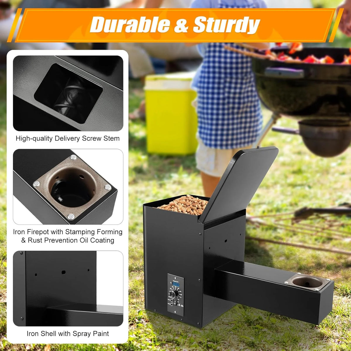 Vertical Pellet Hopper Assembly Kit with Digital Temperature Controller for BBQ Bake Roast